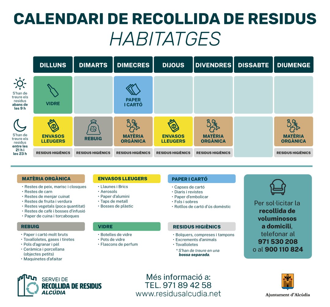 Calendari de recollida de residus (Alcúdia)