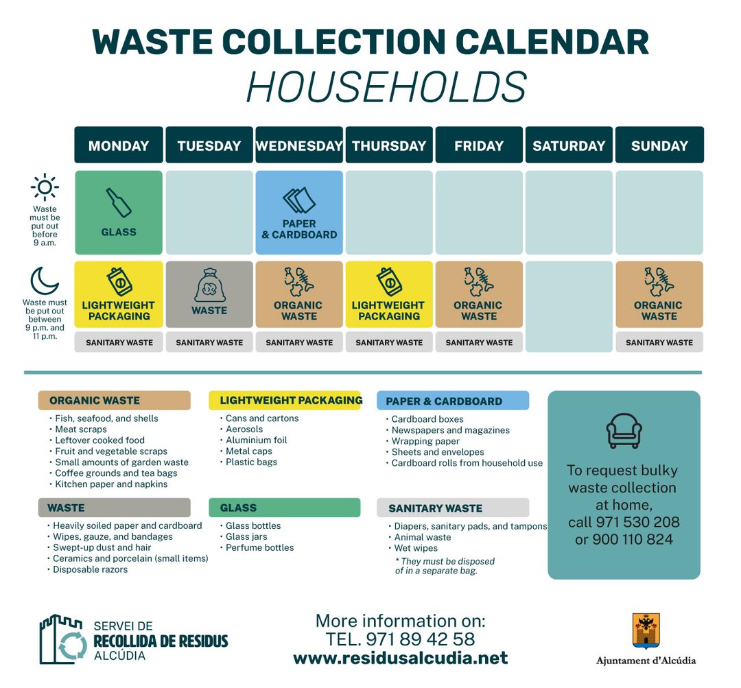 Waste collection calendar (Alcúdia)